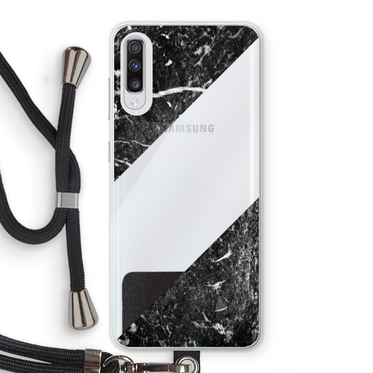 Zwart marmer: Samsung Galaxy A70 Transparant Hoesje met koord
