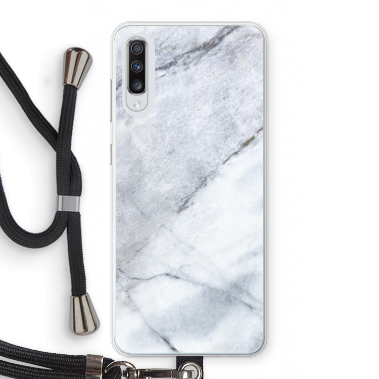 Witte marmer: Samsung Galaxy A70 Transparant Hoesje met koord