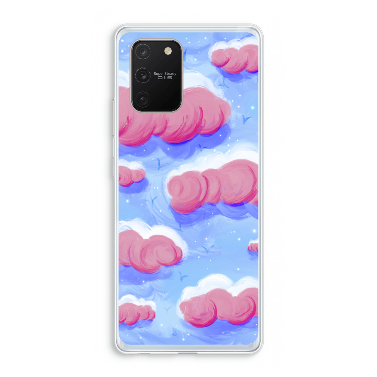 Roze wolken met vogels: Samsung Galaxy S10 Lite Transparant Hoesje