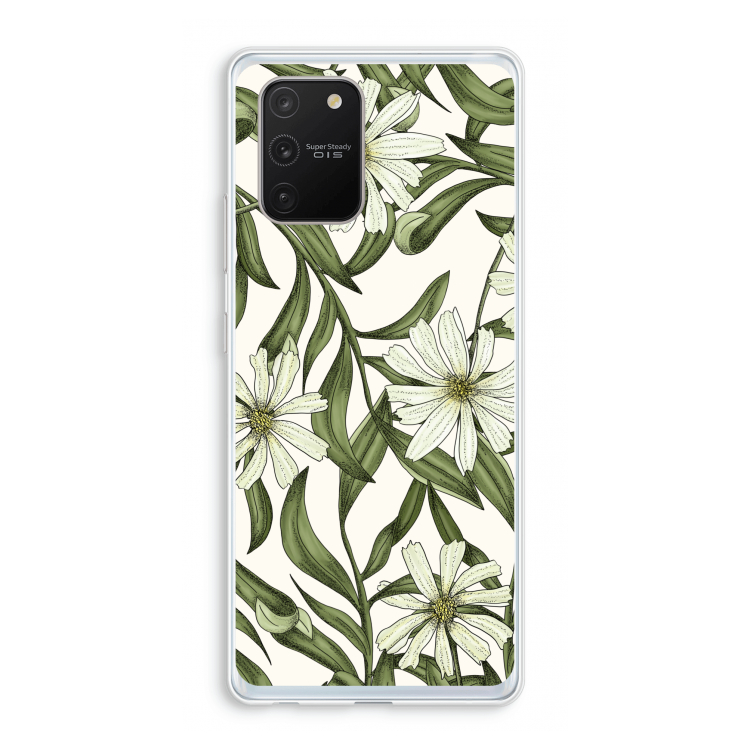 Wit bloemenpatroon: Samsung Galaxy S10 Lite Transparant Hoesje