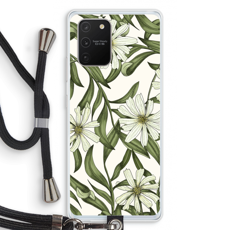Wit bloemenpatroon: Samsung Galaxy S10 Lite Transparant Hoesje met koord