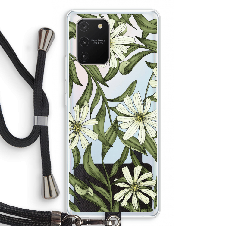 Wit bloemenpatroon: Samsung Galaxy S10 Lite Transparant Hoesje met koord