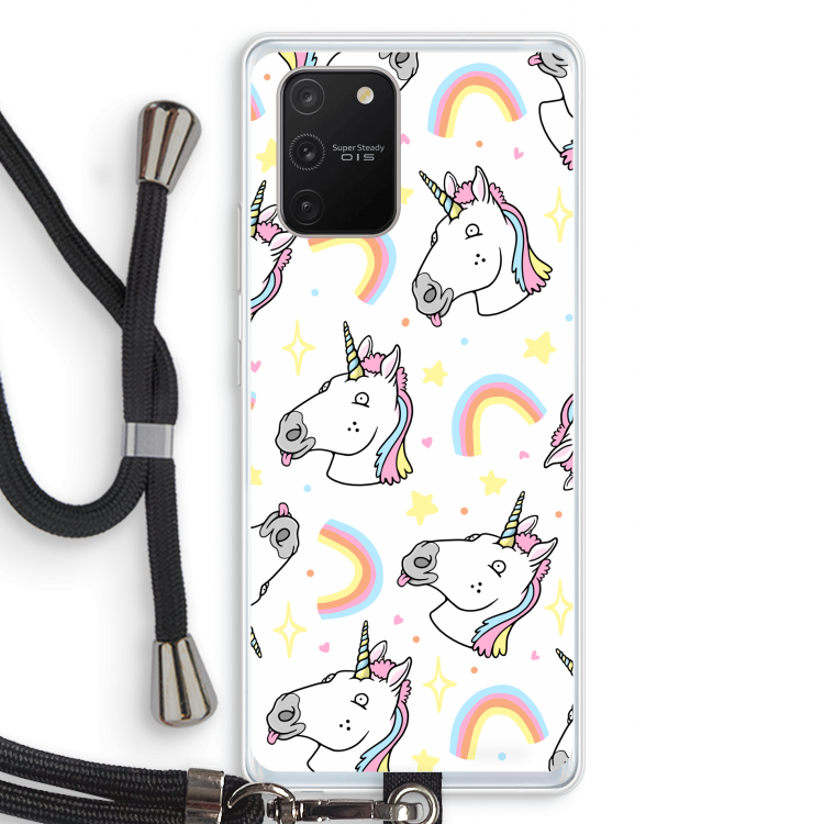 Rainbow Unicorn: Samsung Galaxy S10 Lite Transparant Hoesje met koord
