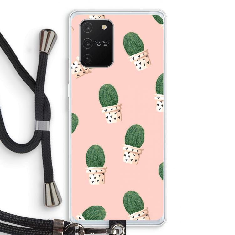 Cactusprint roze: Samsung Galaxy S10 Lite Transparant Hoesje met koord