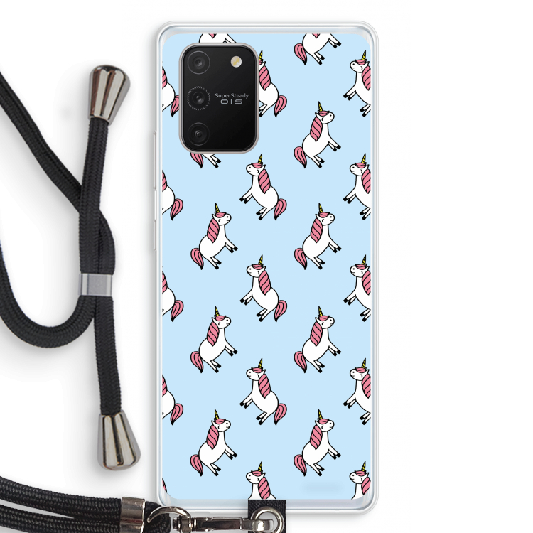 Eenhoorns overal: Samsung Galaxy S10 Lite Transparant Hoesje met koord