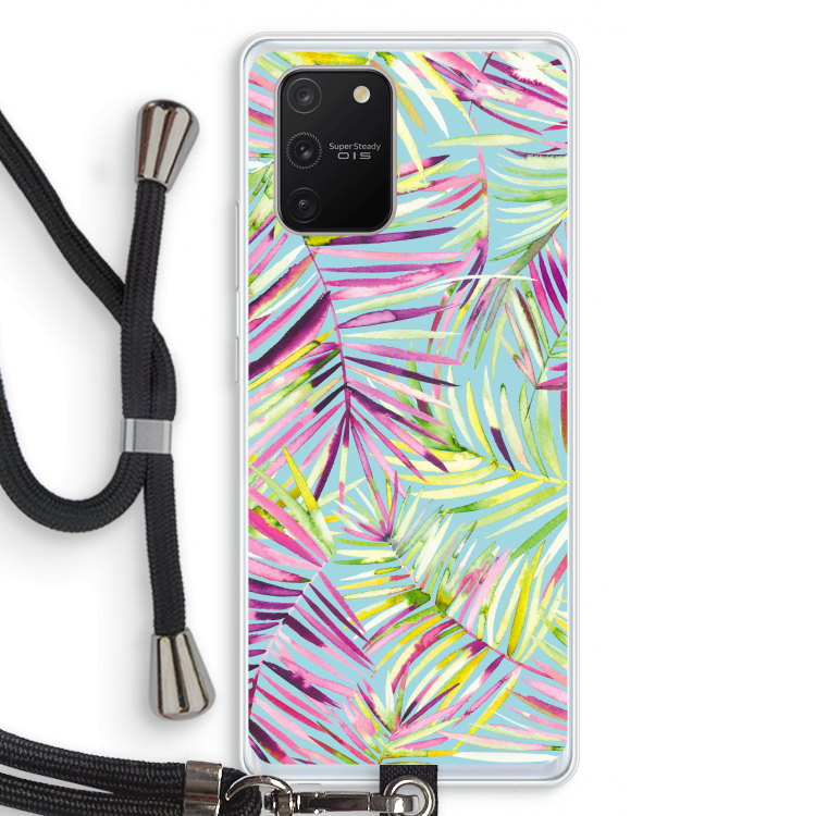 Tropical Palms Blue: Samsung Galaxy S10 Lite Transparant Hoesje met koord