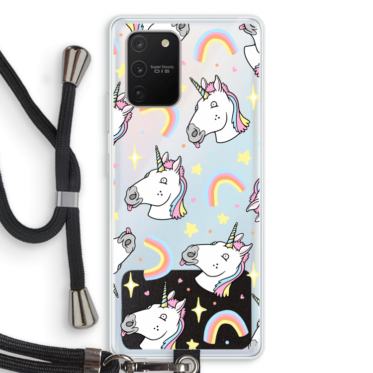 Rainbow Unicorn: Samsung Galaxy S10 Lite Transparant Hoesje met koord