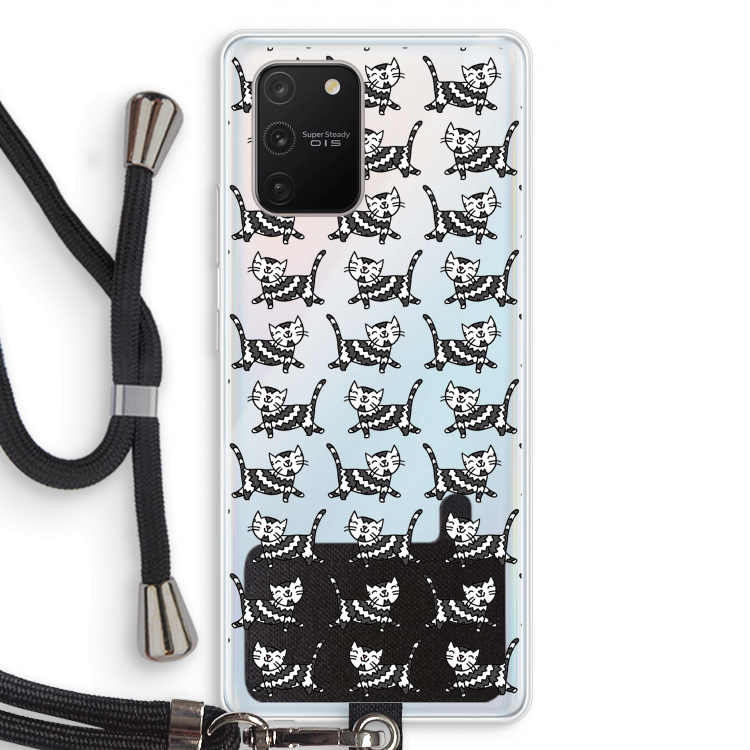 Zwarte poes: Samsung Galaxy S10 Lite Transparant Hoesje met koord