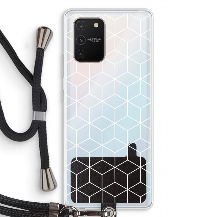 Zwart-witte kubussen: Samsung Galaxy S10 Lite Transparant Hoesje met koord