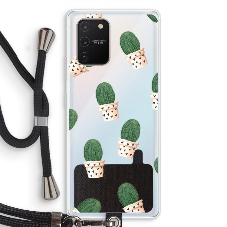Cactusprint roze: Samsung Galaxy S10 Lite Transparant Hoesje met koord