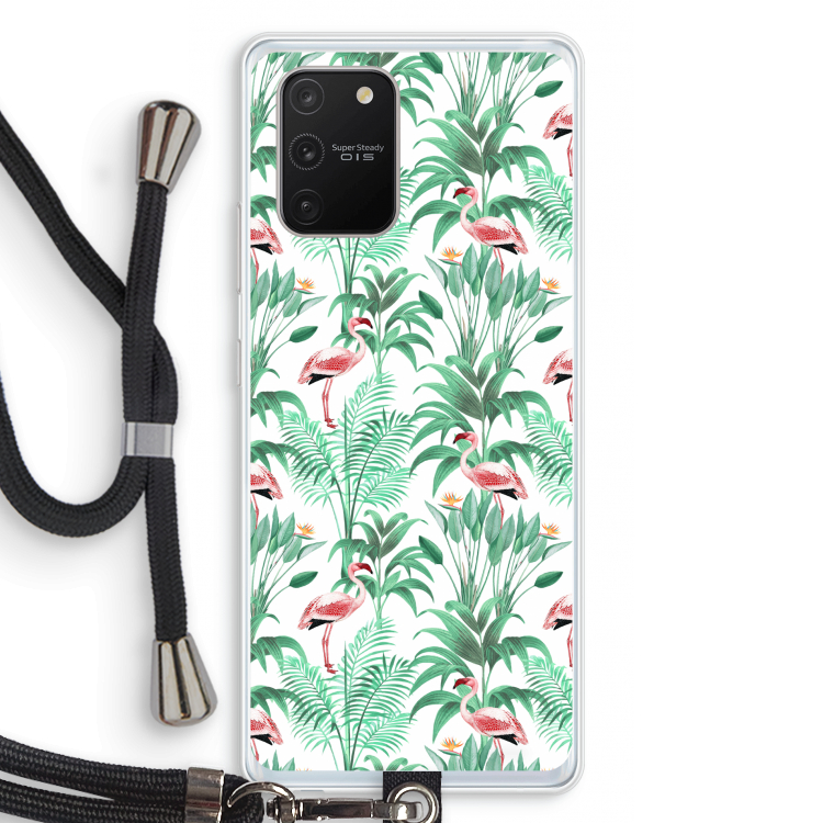 Flamingo bladeren: Samsung Galaxy S10 Lite Transparant Hoesje met koord