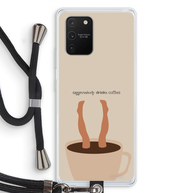 Aggressively drinks coffee: Samsung Galaxy S10 Lite Transparant Hoesje met koord