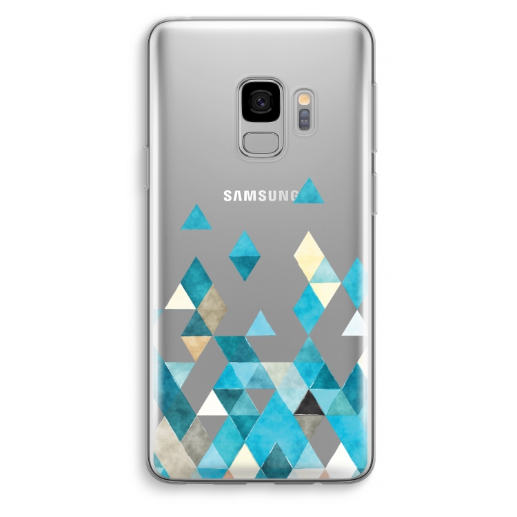 Gekleurde driehoekjes blauw: Samsung Galaxy S9 Transparant Hoesje