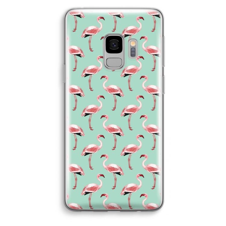 Flamingoprint groen: Samsung Galaxy S9 Transparant Hoesje