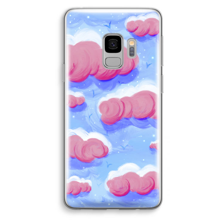Roze wolken met vogels: Samsung Galaxy S9 Transparant Hoesje