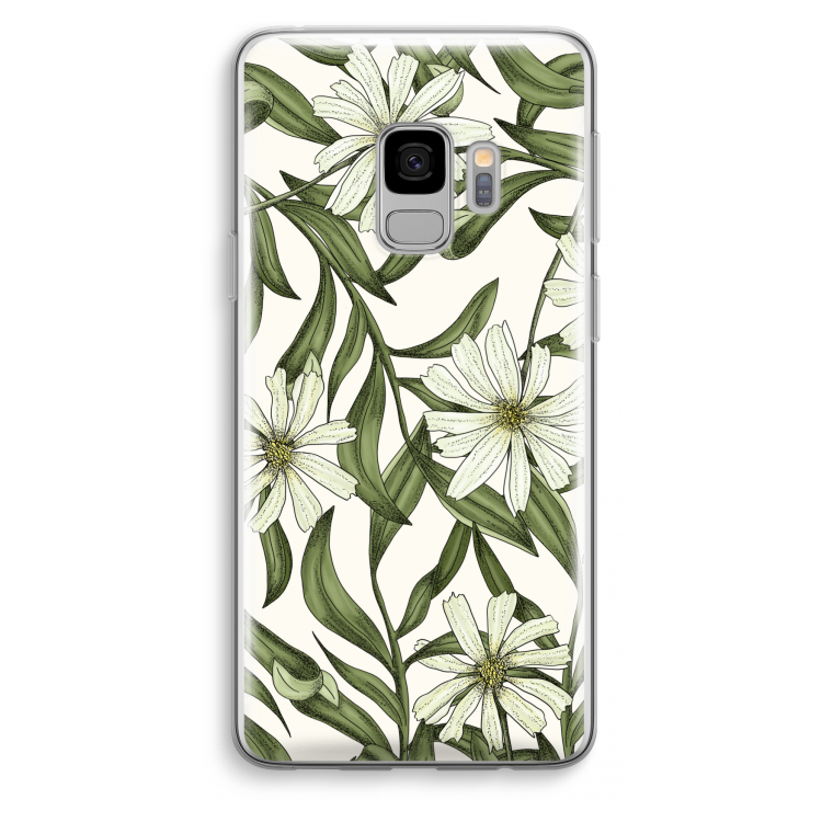 Wit bloemenpatroon: Samsung Galaxy S9 Transparant Hoesje