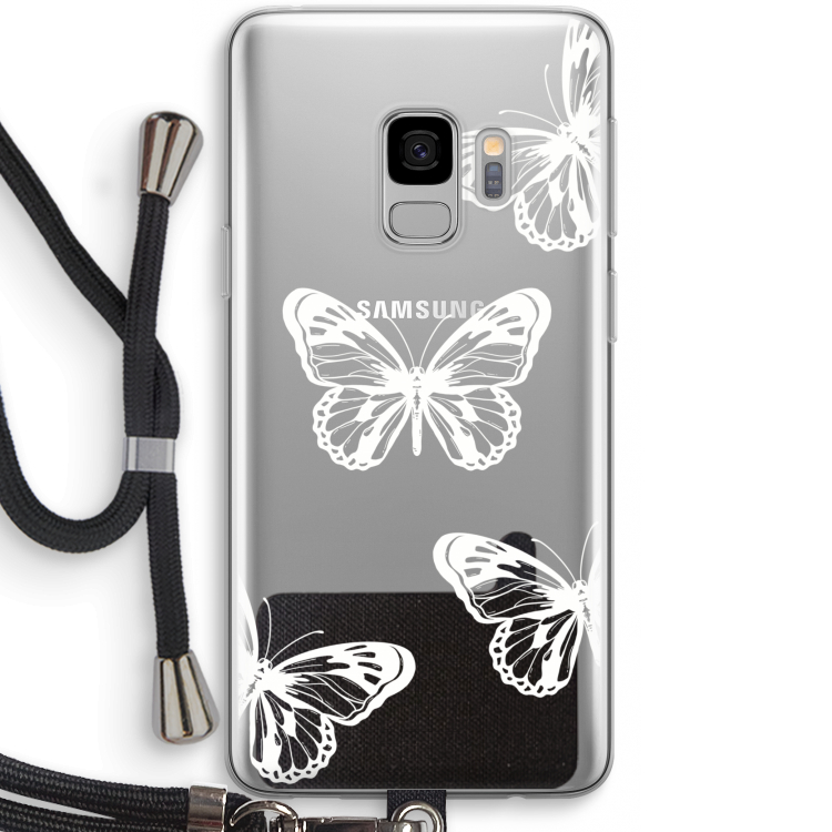 White butterfly: Samsung Galaxy S9 Transparant Hoesje met koord