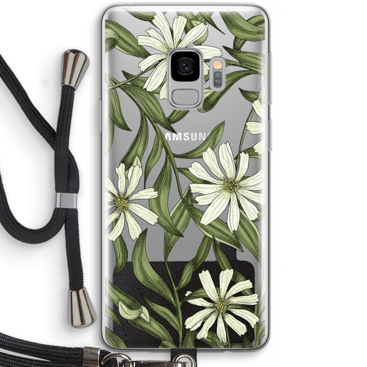 Wit bloemenpatroon: Samsung Galaxy S9 Transparant Hoesje met koord