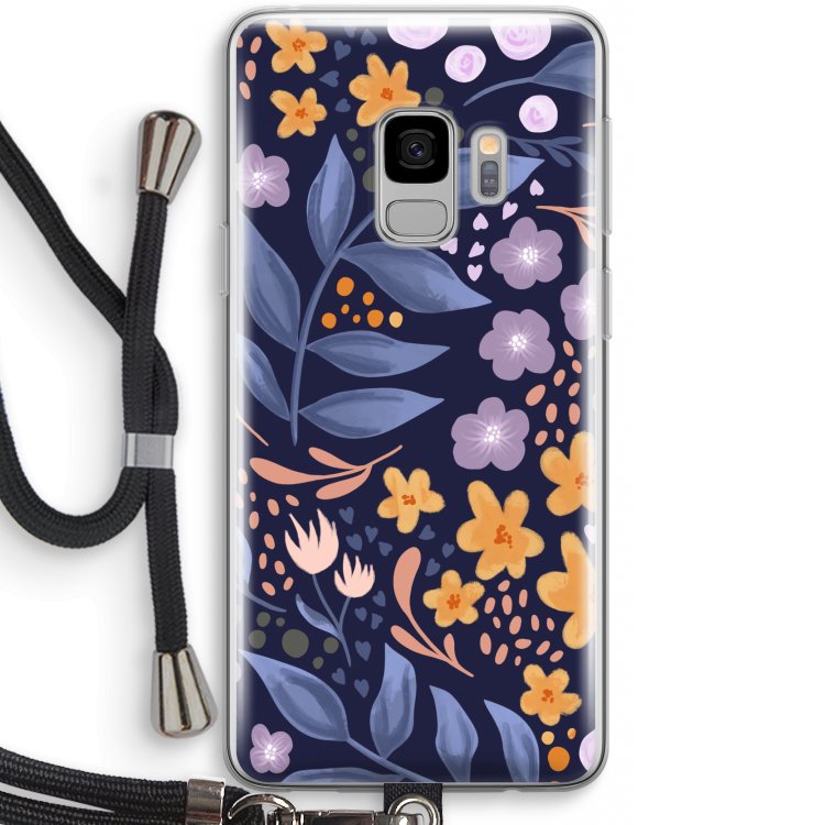 Flowers with blue leaves: Samsung Galaxy S9 Transparant Hoesje met koord