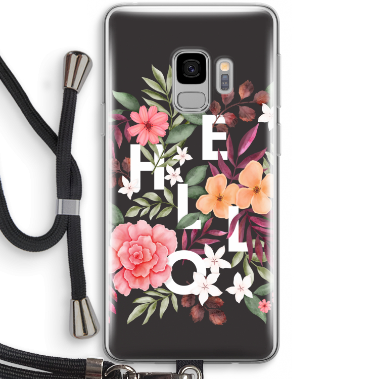 Hello in flowers: Samsung Galaxy S9 Transparant Hoesje met koord
