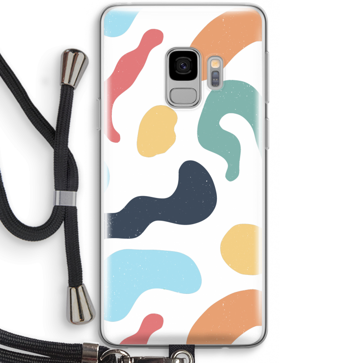Memphis Shapes Blue: Samsung Galaxy S9 Transparant Hoesje met koord