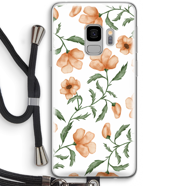 Peachy flowers: Samsung Galaxy S9 Transparant Hoesje met koord