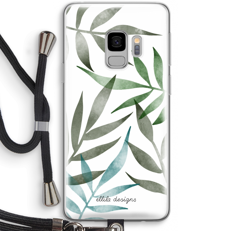 Tropical watercolor leaves: Samsung Galaxy S9 Transparant Hoesje met koord
