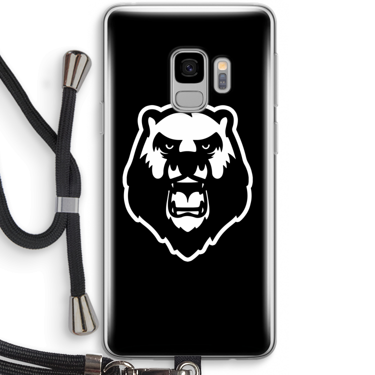 Angry Bear (black): Samsung Galaxy S9 Transparant Hoesje met koord