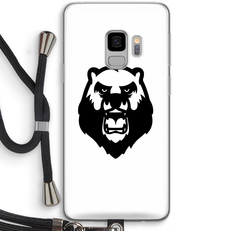 Angry Bear (white): Samsung Galaxy S9 Transparant Hoesje met koord