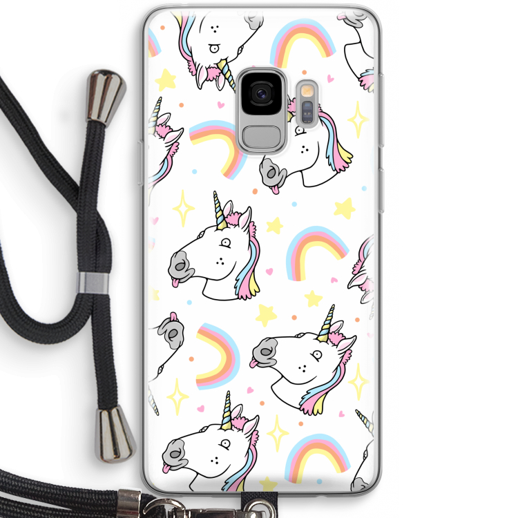 Rainbow Unicorn: Samsung Galaxy S9 Transparant Hoesje met koord