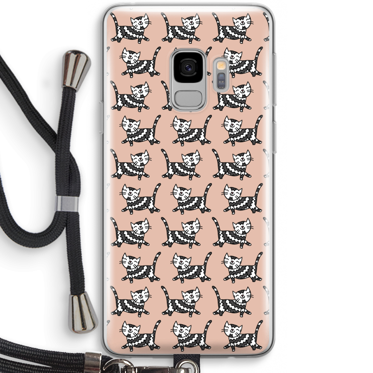 Zwarte poes: Samsung Galaxy S9 Transparant Hoesje met koord