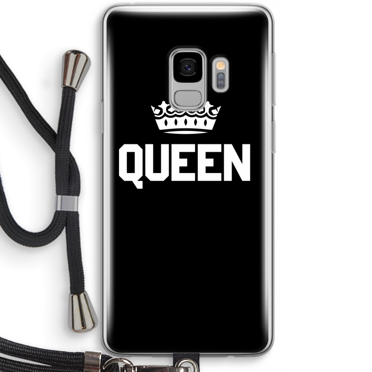 Queen zwart: Samsung Galaxy S9 Transparant Hoesje met koord