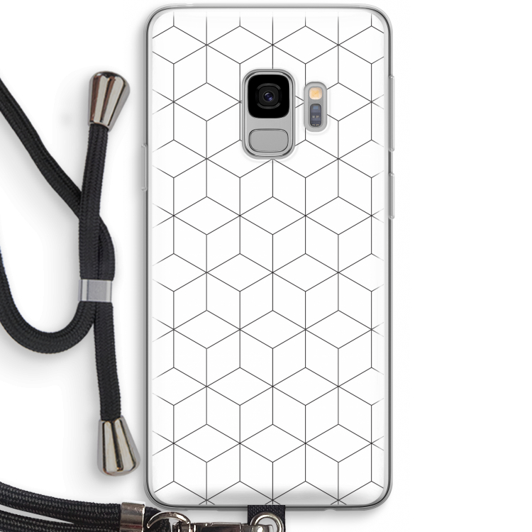Zwart-witte kubussen: Samsung Galaxy S9 Transparant Hoesje met koord