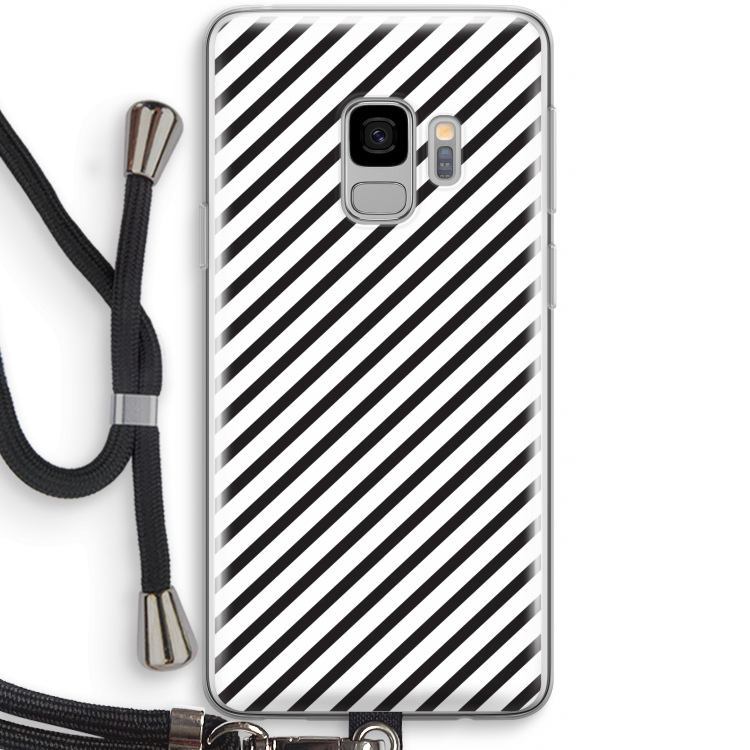 Strepen zwart-wit: Samsung Galaxy S9 Transparant Hoesje met koord