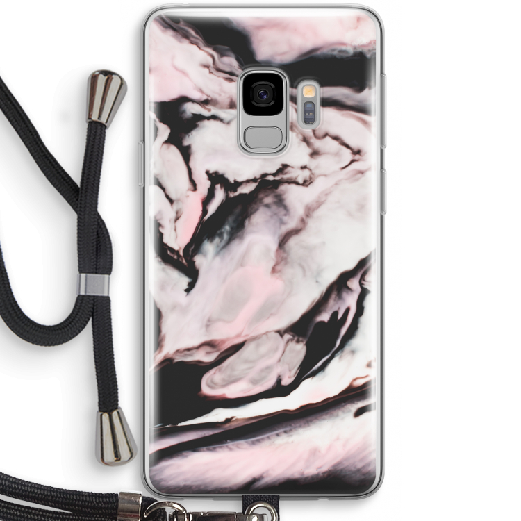 Roze stroom: Samsung Galaxy S9 Transparant Hoesje met koord