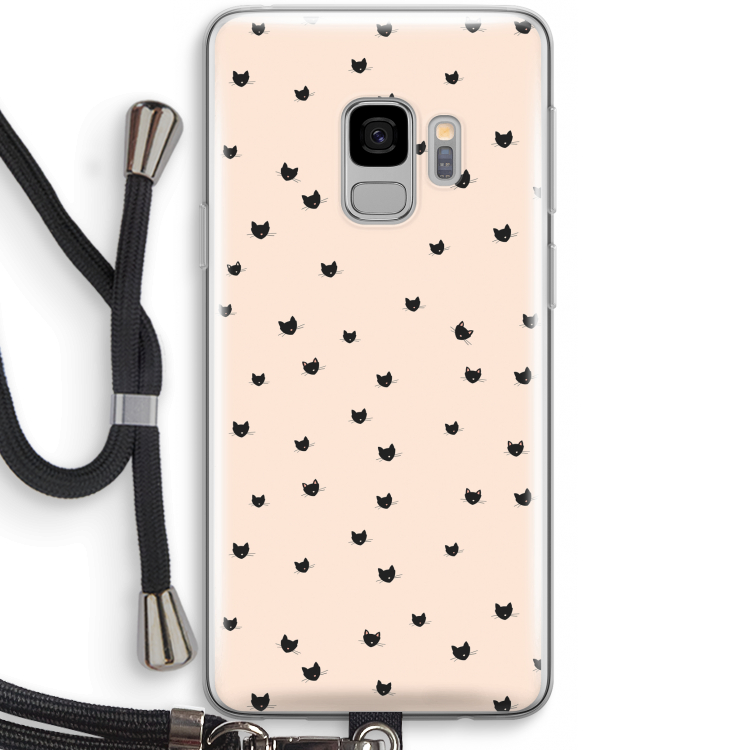 Kleine kattenkopjes: Samsung Galaxy S9 Transparant Hoesje met koord