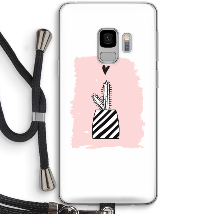 Zwart-wit cactus: Samsung Galaxy S9 Transparant Hoesje met koord