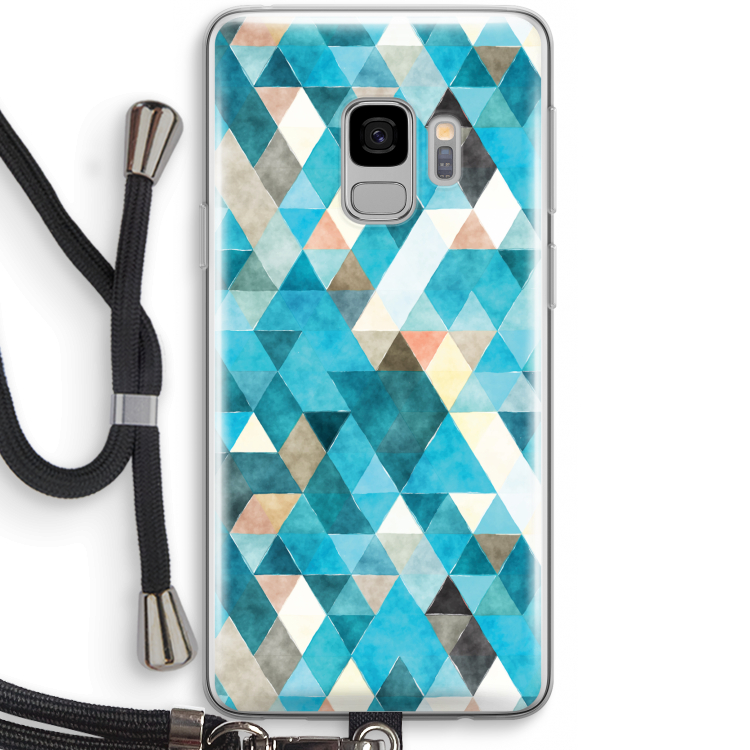 Gekleurde driehoekjes blauw: Samsung Galaxy S9 Transparant Hoesje met koord