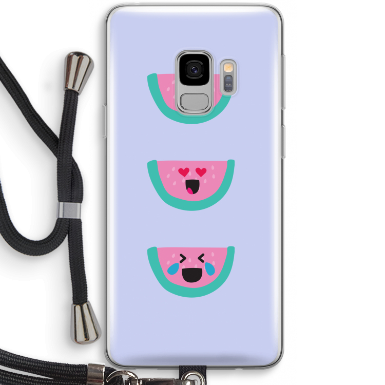 Smiley watermeloen: Samsung Galaxy S9 Transparant Hoesje met koord