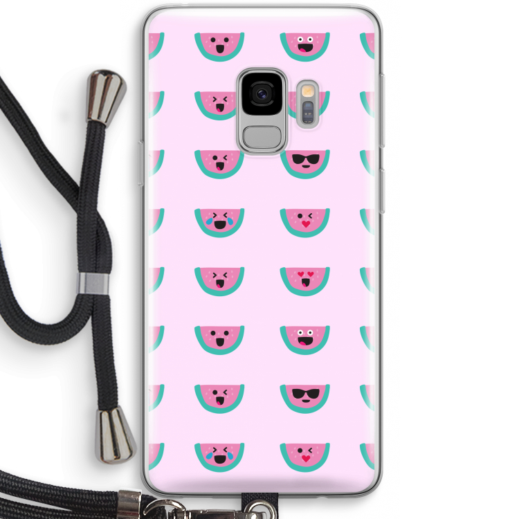 Smiley watermeloenprint: Samsung Galaxy S9 Transparant Hoesje met koord