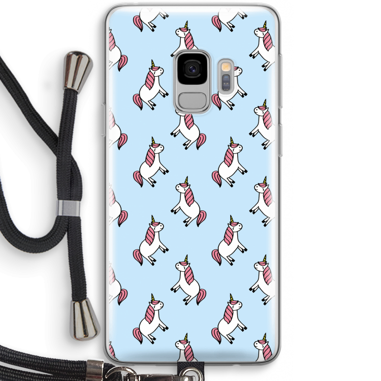 Eenhoorns overal: Samsung Galaxy S9 Transparant Hoesje met koord