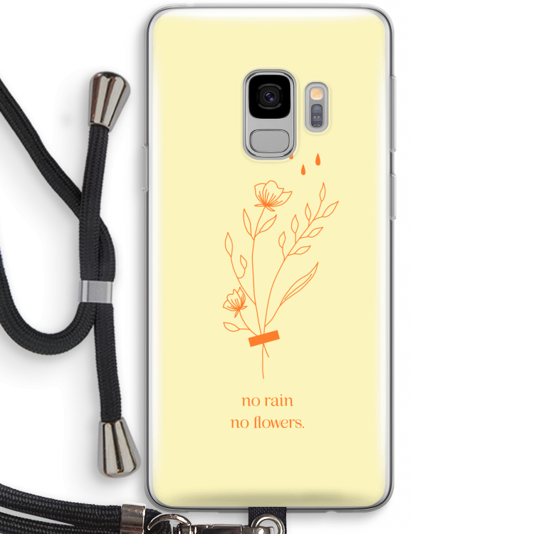 No rain no flowers: Samsung Galaxy S9 Transparant Hoesje met koord