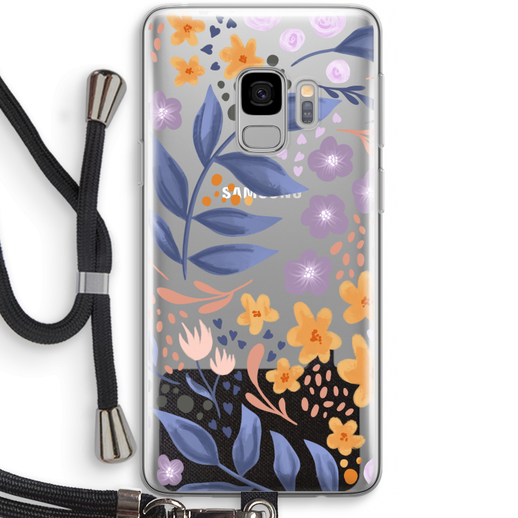 Flowers with blue leaves: Samsung Galaxy S9 Transparant Hoesje met koord
