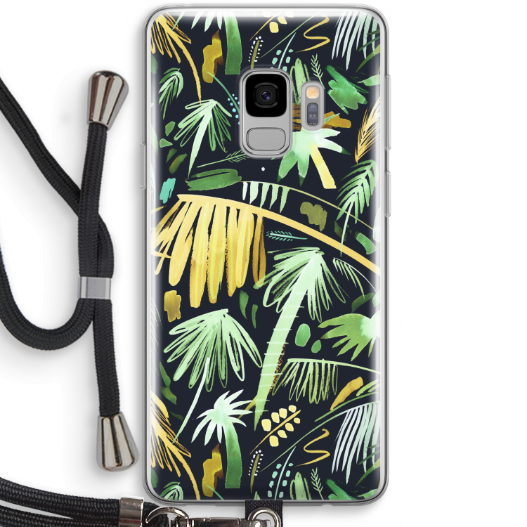 Tropical Palms Dark: Samsung Galaxy S9 Transparant Hoesje met koord