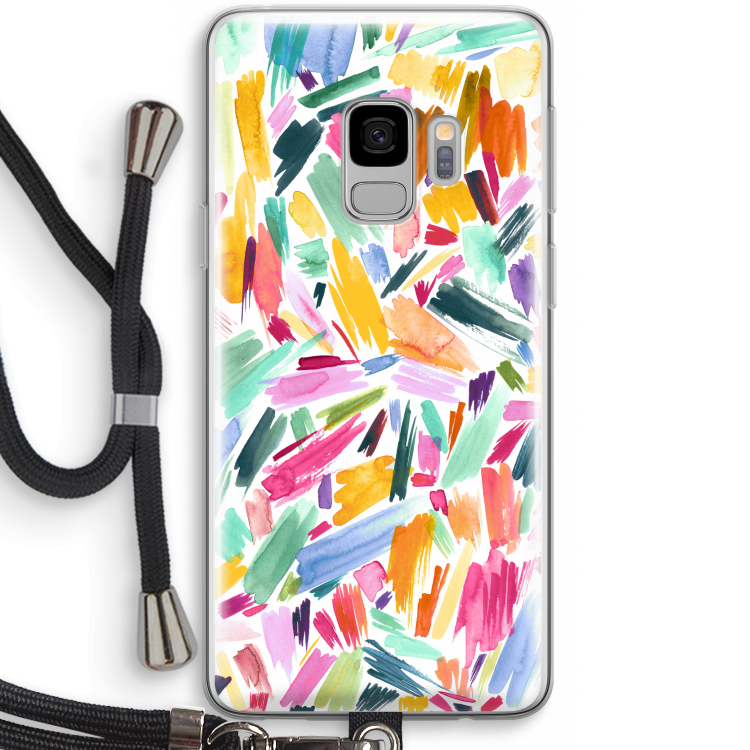 Watercolor Brushstrokes: Samsung Galaxy S9 Transparant Hoesje met koord