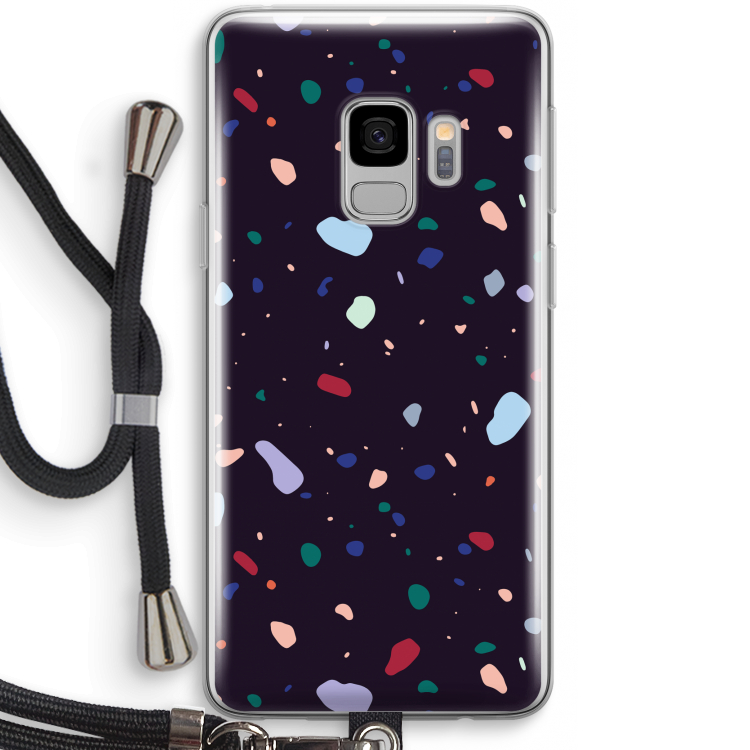 Dark Rounded Terrazzo: Samsung Galaxy S9 Transparant Hoesje met koord