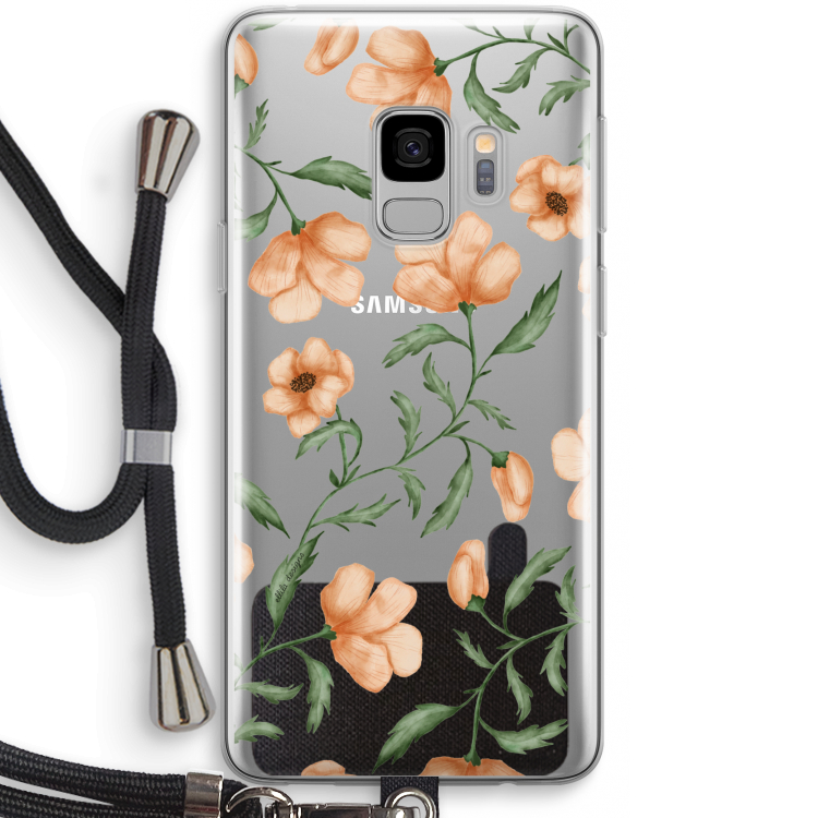 Peachy flowers: Samsung Galaxy S9 Transparant Hoesje met koord