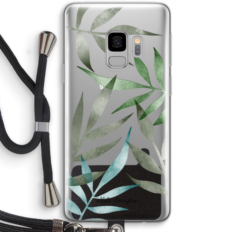 Tropical watercolor leaves: Samsung Galaxy S9 Transparant Hoesje met koord