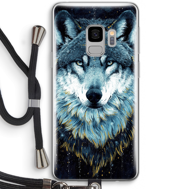 Darkness Wolf: Samsung Galaxy S9 Transparant Hoesje met koord
