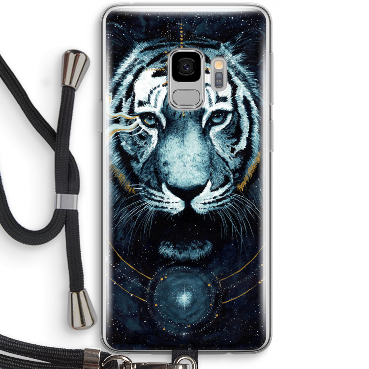 Darkness Tiger: Samsung Galaxy S9 Transparant Hoesje met koord